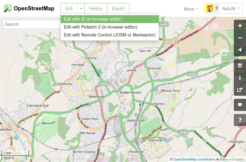 Opening the iD map editor