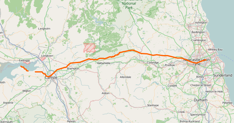 The wall in OpenStreetMap. The gap in the left is Burgh Marsh - was the wall built here?
