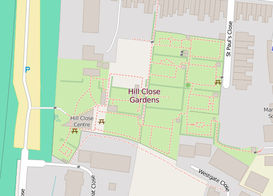 Map of Hill Close Gardens, Warwick